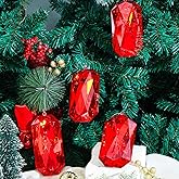 Syhood 4 Pack 5.7 Inch Jewel Ornament Acrylic Red Jewel Ornaments for Christmas Tree Glitter Christmas Tree Hanging Decorations Gemstones for Xmas Wedding Holiday Party Decor(Rhombus)