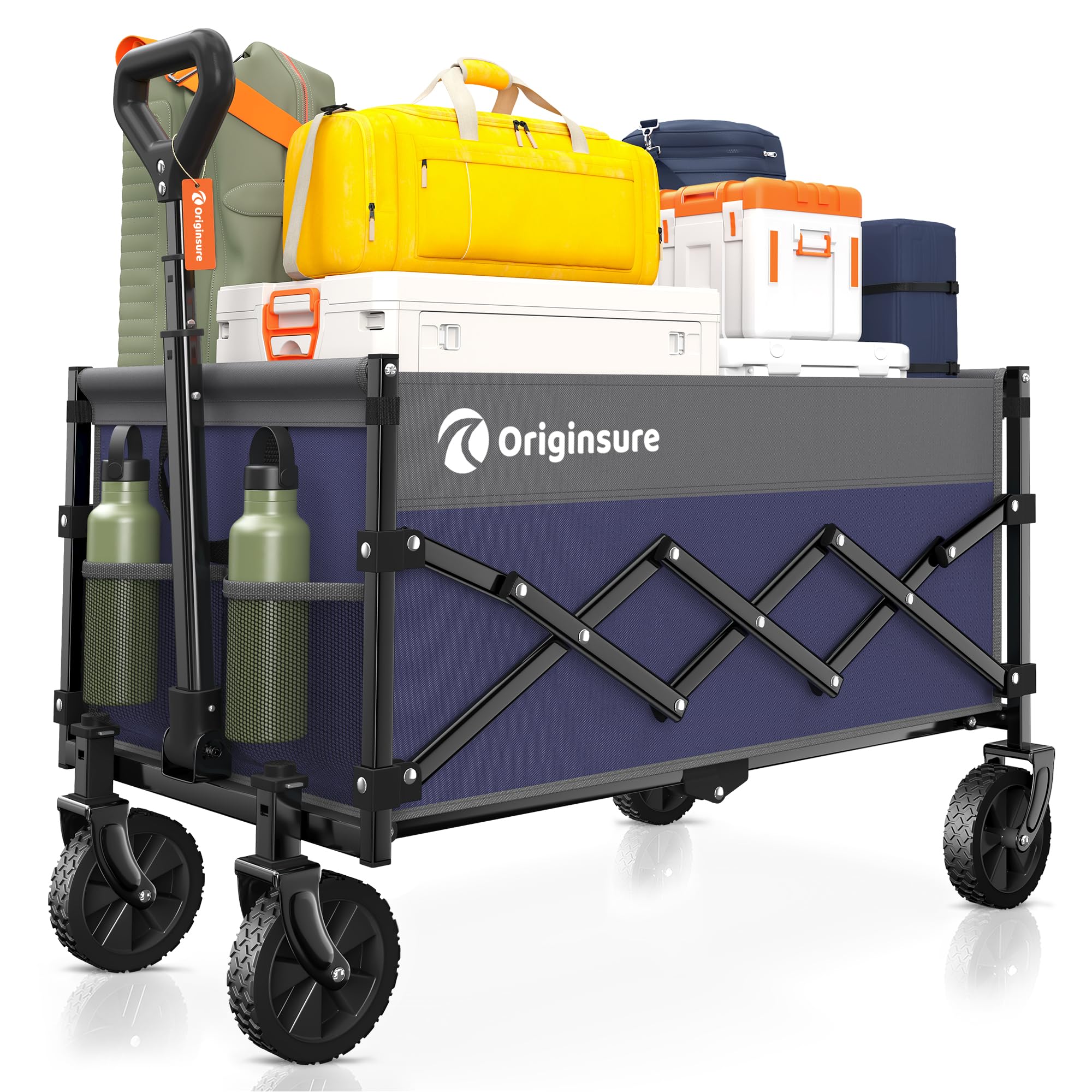 Originsure Collapsible Wagon Cart Foldable - Lightweight Portable Heavy Duty Folding Beach Wagons with Wheels - Outdoor Utility Carts for Grocery, Camping, Shopping with Large Capacity - Grey&Purple Image