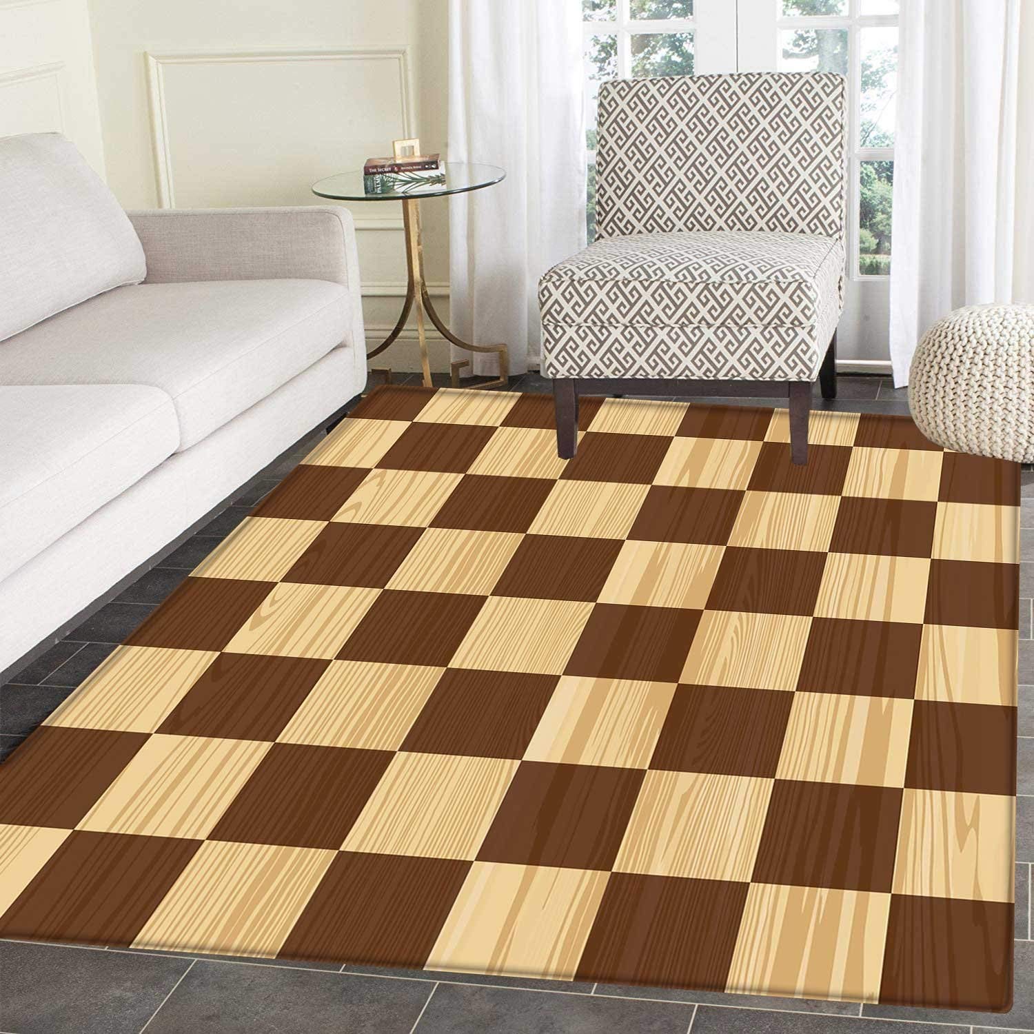 Checkered Area Rug Empty Checkerboard Wooden Seem Mosaic Texture Image