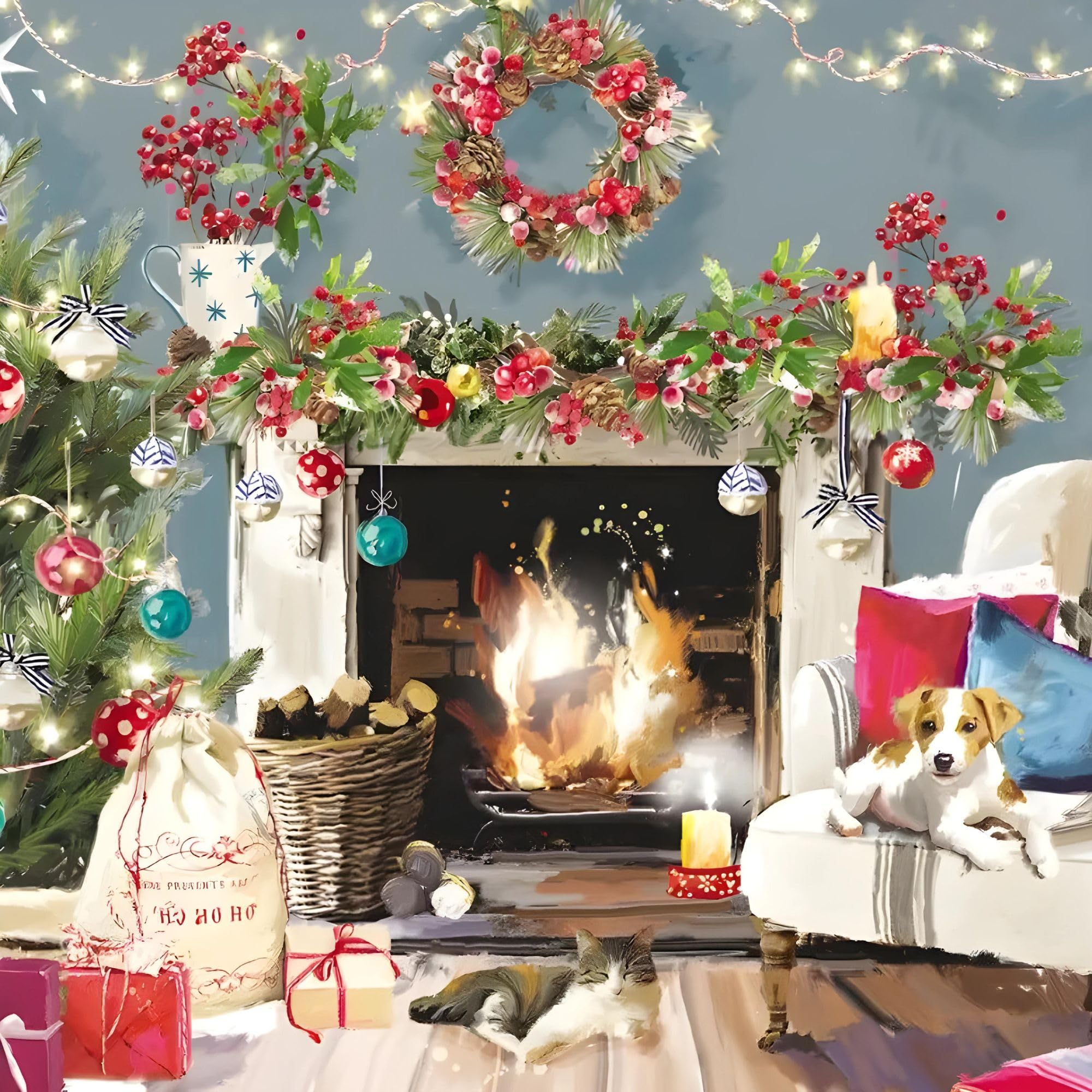 GBCC Charity Christmas Cards Pack of 10 - Charity Christmas Cards with Dog and Cat Cosy Home Scene - Eco-Friendly Xmas Cards Multipack with Envelopes