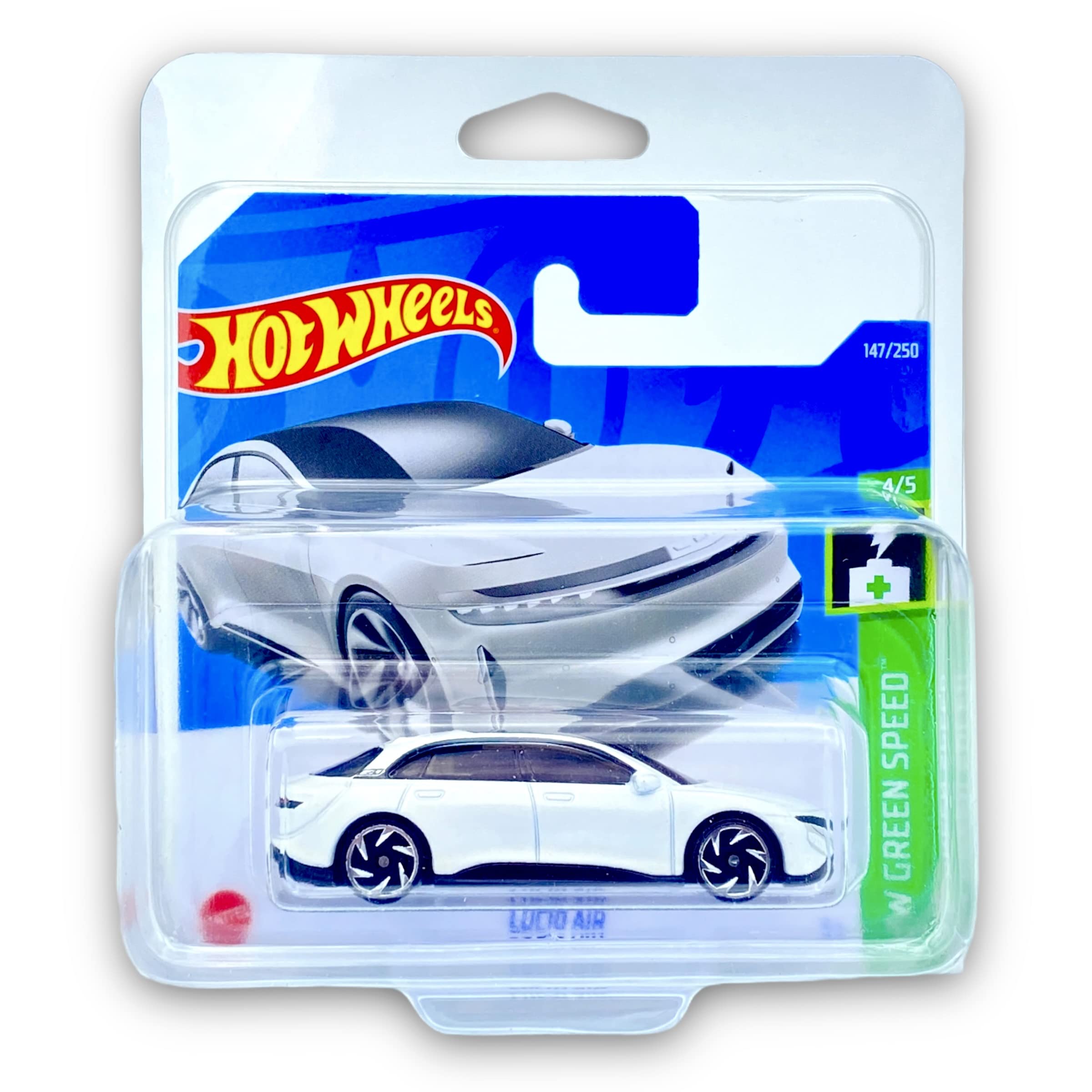 Hot Wheels Lucid Air (White) 4/5 HW Green Speed 2022 - 147/250 (Short Card) *** COMES IN A KLAS CAR KEEPER PROTECTIVE COLLECTORS CASE *** HCX40 (HW0204)