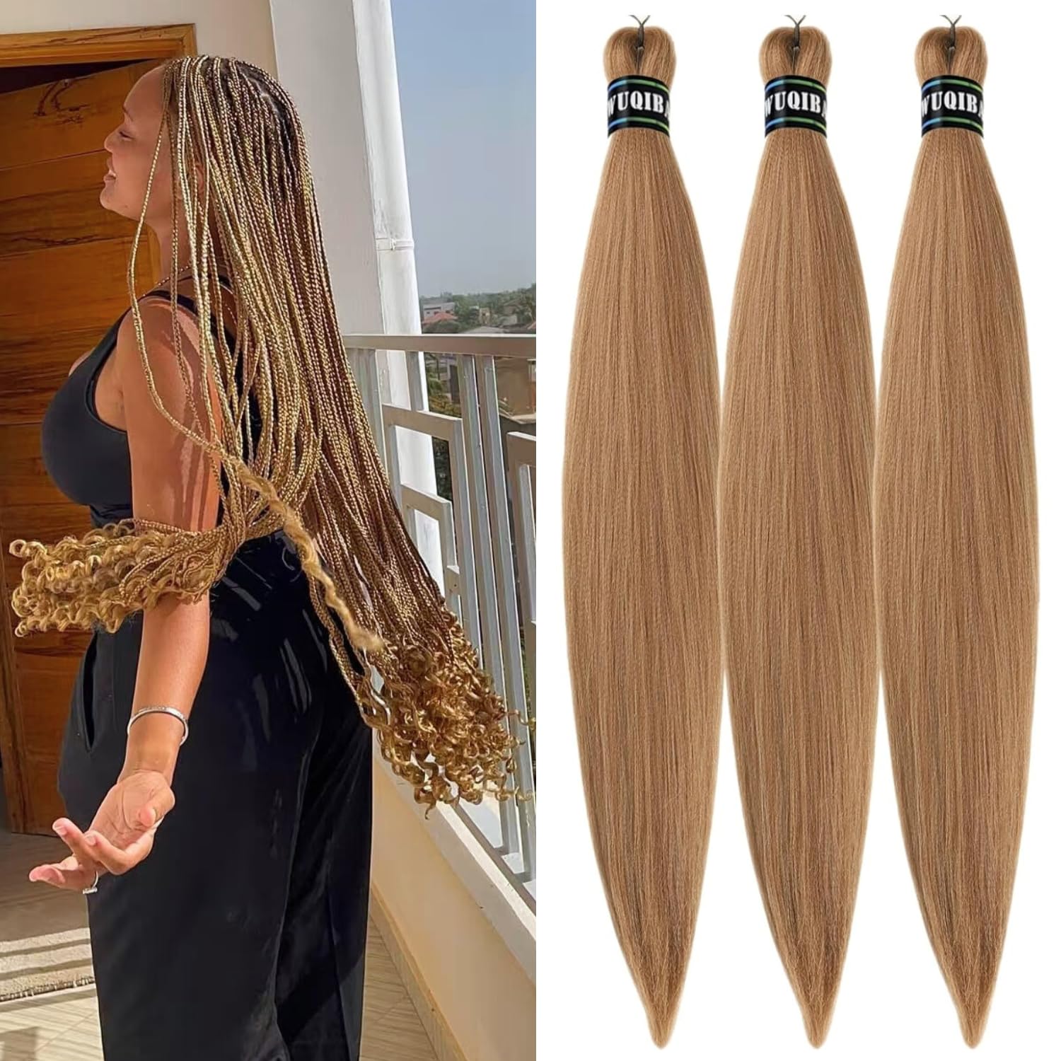 Photo 1 of **MISSING ONE/NOT IN ORIGINAL PACKAGE**Dark Ash Brown Braiding Hair Pre stretched Box Braiding Hair Extensions for Knotless Braids Mixed Feed in Braids Hair for Braiding