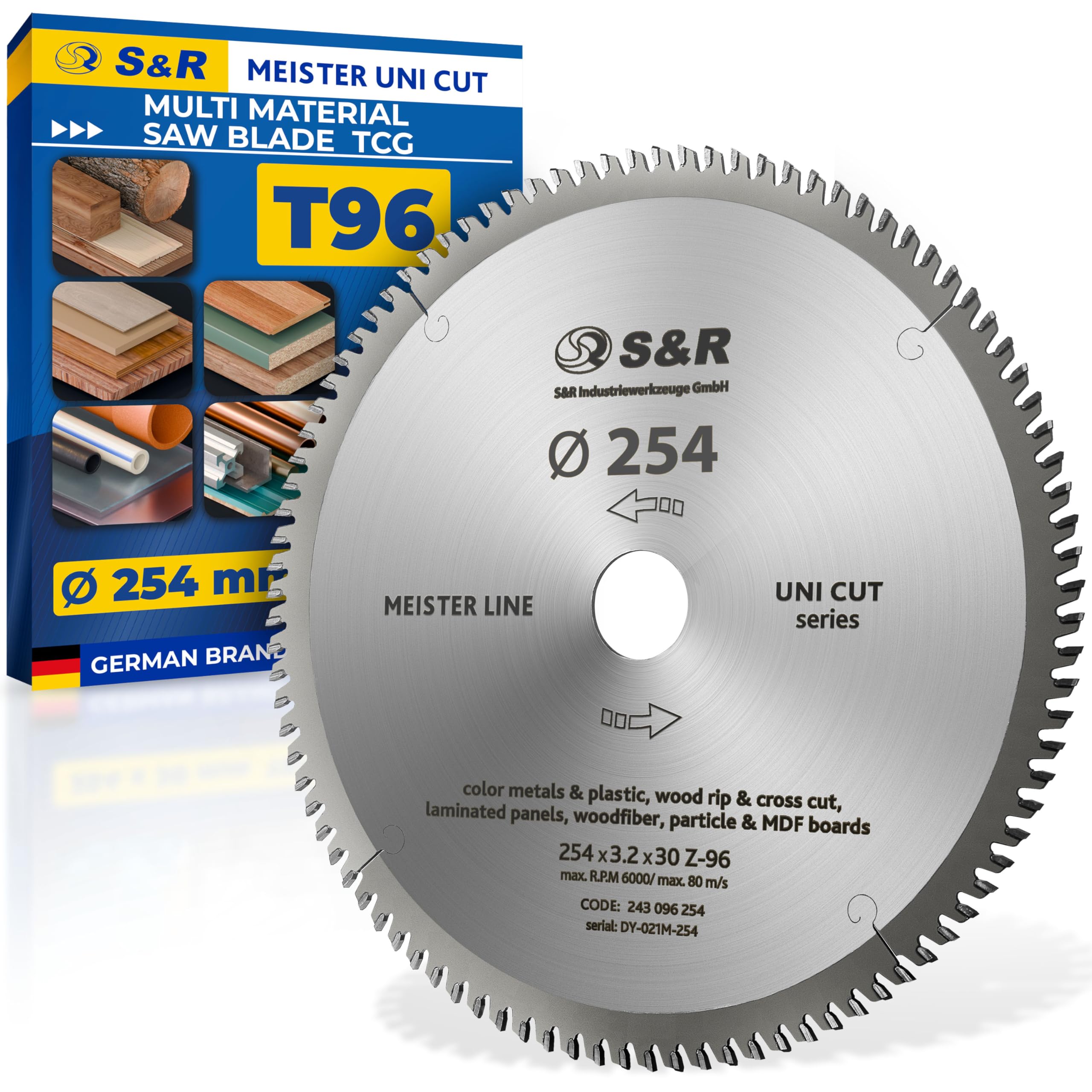 S&R Circular Saw Blade 10" 96T for Multi Material Plain Cut
