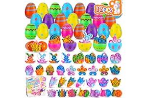 LATEEFAH 32 PCS Easter Eggs Prefilled with Mini Pop Keychain, Easter Fillers Mini Fidget Sensory Pop Toys for Kids, Easter Party Favors Basket Fillers Goodie Bag Stuffers, Easter Classroom Prize Party Supplies