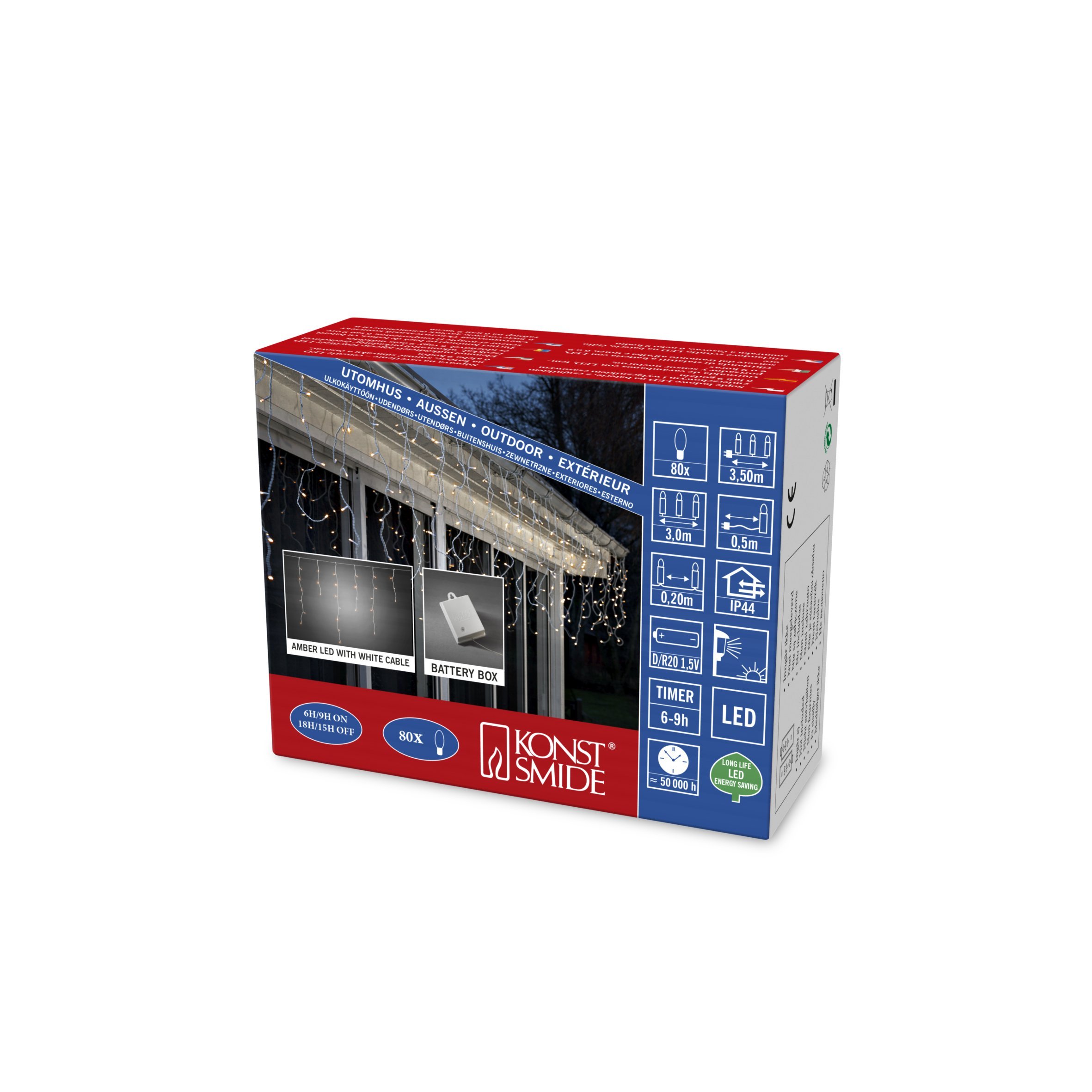 LED Icicle Light Curtain Outdoor Battery Operated, Plastic, Amber, 80 LEDs 1.5volts