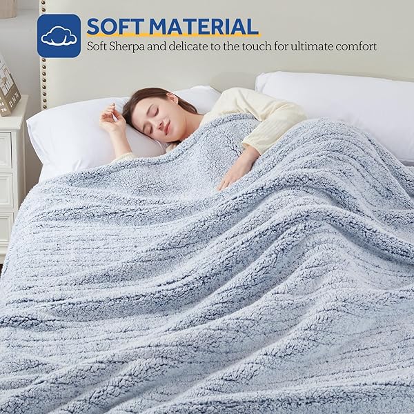 SEALY ELECTRIC BLANKET TWIN SIZE, SOFT SHERPA HEATED BLANKET SINGLE CONTROL WITH 10 HEATING LEVELS & 1 TO 12 HOURS AUTO-OFF SETTINGS OVER-HEATED PROTECTION 62″X84″ MACHINE WASHABLE, BLUE