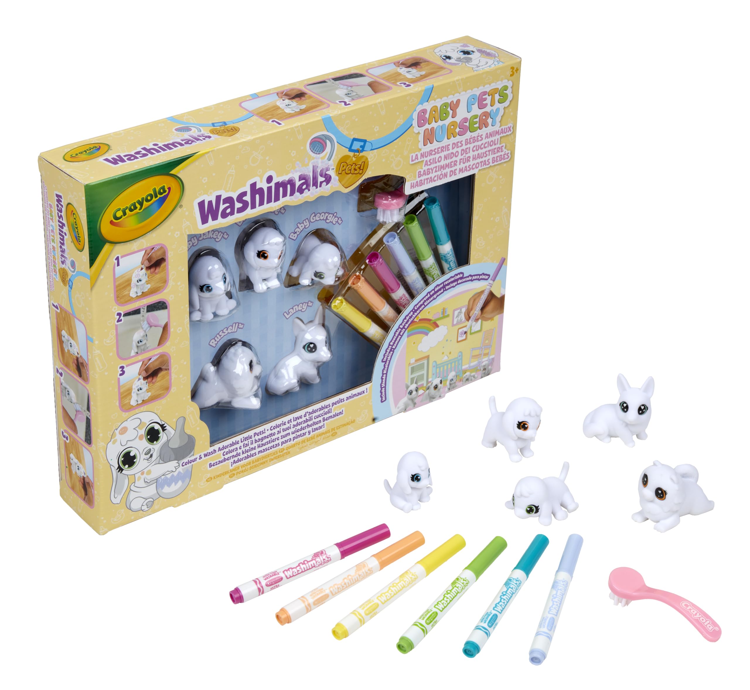 CRAYOLA Washimals Baby Pets Nursery | Colour Your Own Washimal Pets Again and Again | Includes 5 Pets & Washable Markers | Ideal for Kids Aged 3+