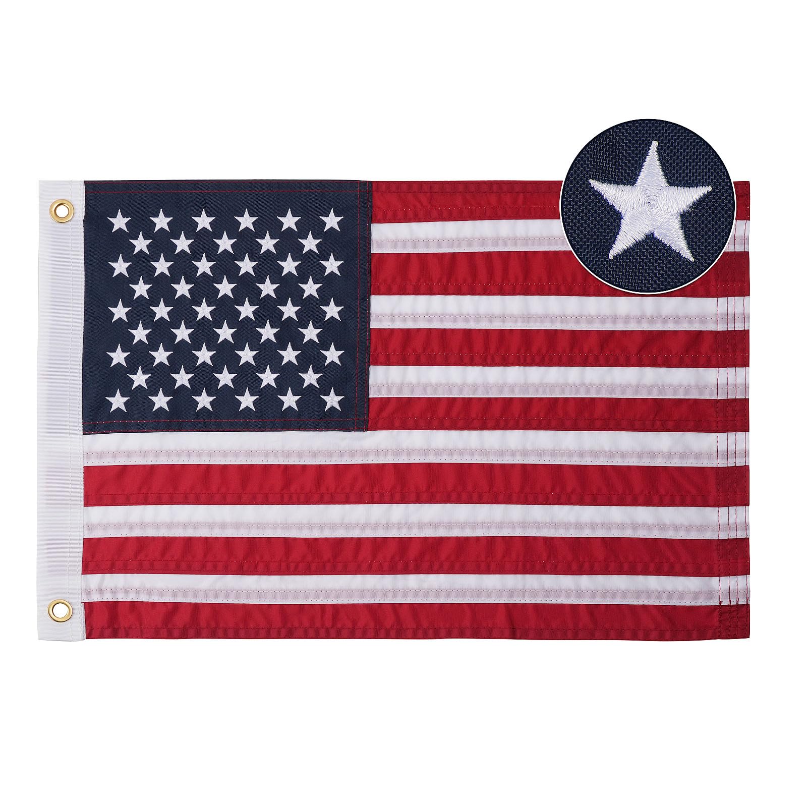 Photo 1 of American Flag 16x24 Inches Made in USA, Small American Flag Boat Flag with Embroidered Stars, Double Sided Small US American Flags for Outside with 2 Brass Grommets and Stitched Stripes Decoration