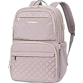 EMPSIGN Laptop Backpack Purse for Women and Men with USB Charging Port, 15.6 Inch Travel Water Resistant Quilted Backpack, High-Capacity 30L Work Business Computer Backpack, Quilted Grey Pink