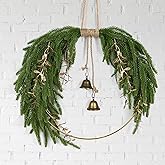 Artificial Norfolk Pine Christmas Wreath with Bell, 17.3 * 12 Inch Farmhouse Christmas Wreath for Front Door, Rustic Xmas Decor for Window, Mantle, Table, Wall, Hanging Decorations (Classic)