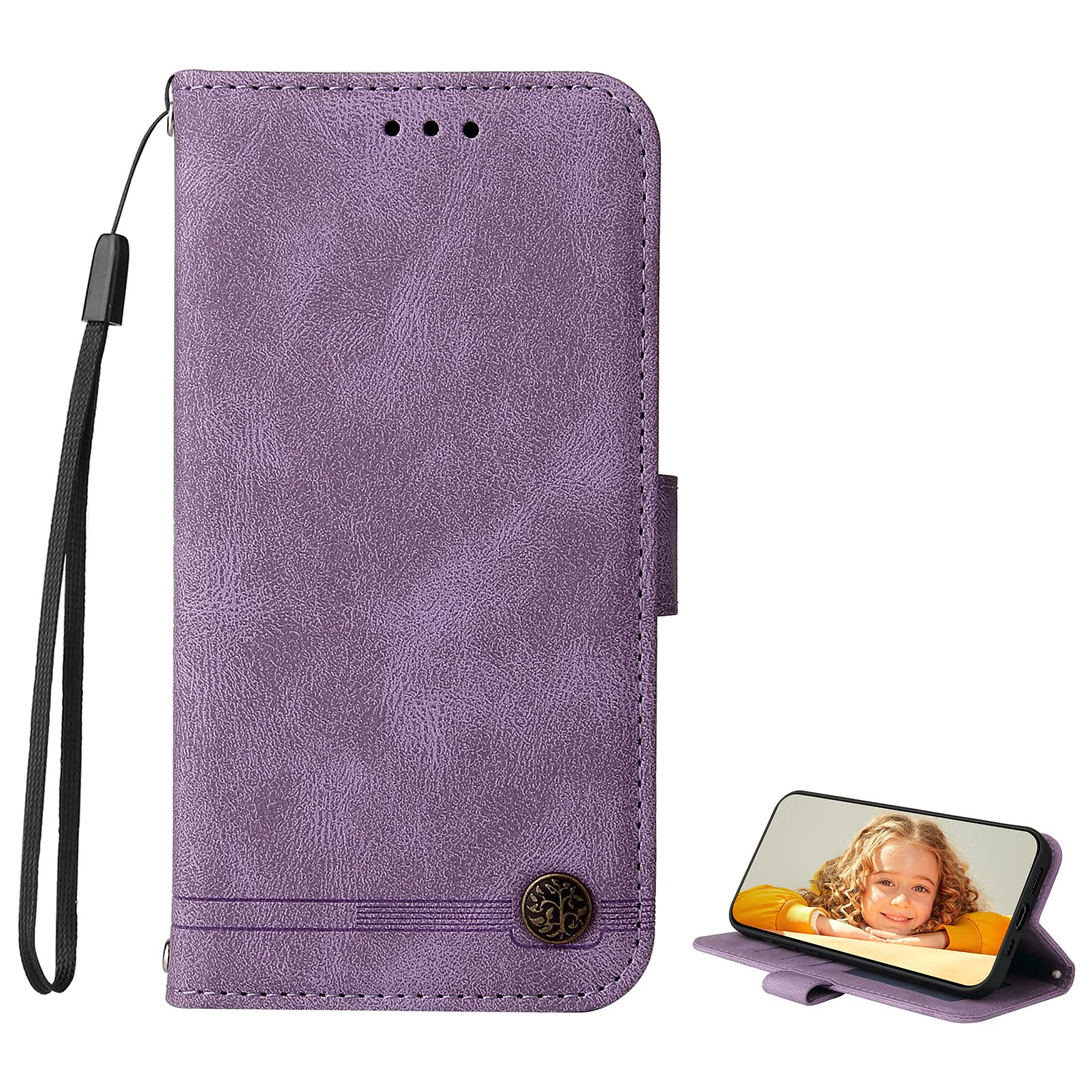 BAILI Case for Google Pixel 6A Case, PU Leather Wallet Flip Case Cover Magnetic Closure Phone Case Compatible with Google Pixel 6A, Purple
