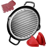 12.6" Cast Iron Grill Pan, Pre-Seasoned Griddle with Dual Handles | Heavy-Duty Cast Iron Provides Even Heat, Raised Ridges Create Grill Marks, Indoor and Outdoor BBQ Use, Oven &amp; Stovetop Safe