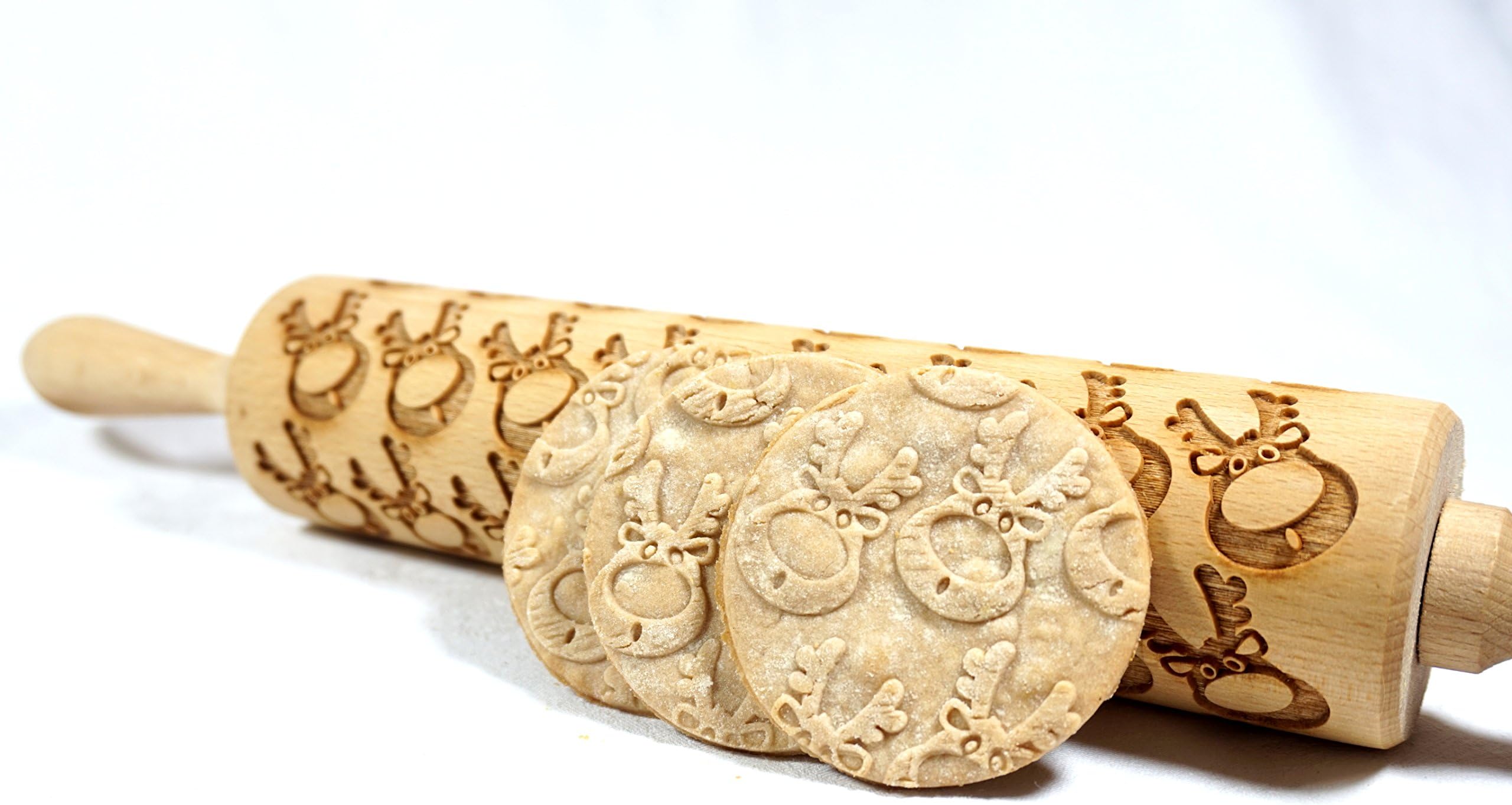 Rolling Pin Embossed with RUDOLPH THE REINDEER Pattern for Baking Engraved Cookies Size Large 16.9 inch