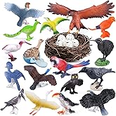 SIENON 23Pcs Birds Toys Playset, Assorted Wildlife Bird Figures with Nest, Raven, Kiwi, Ostrich, Macaw, Golden Eagle for Kids