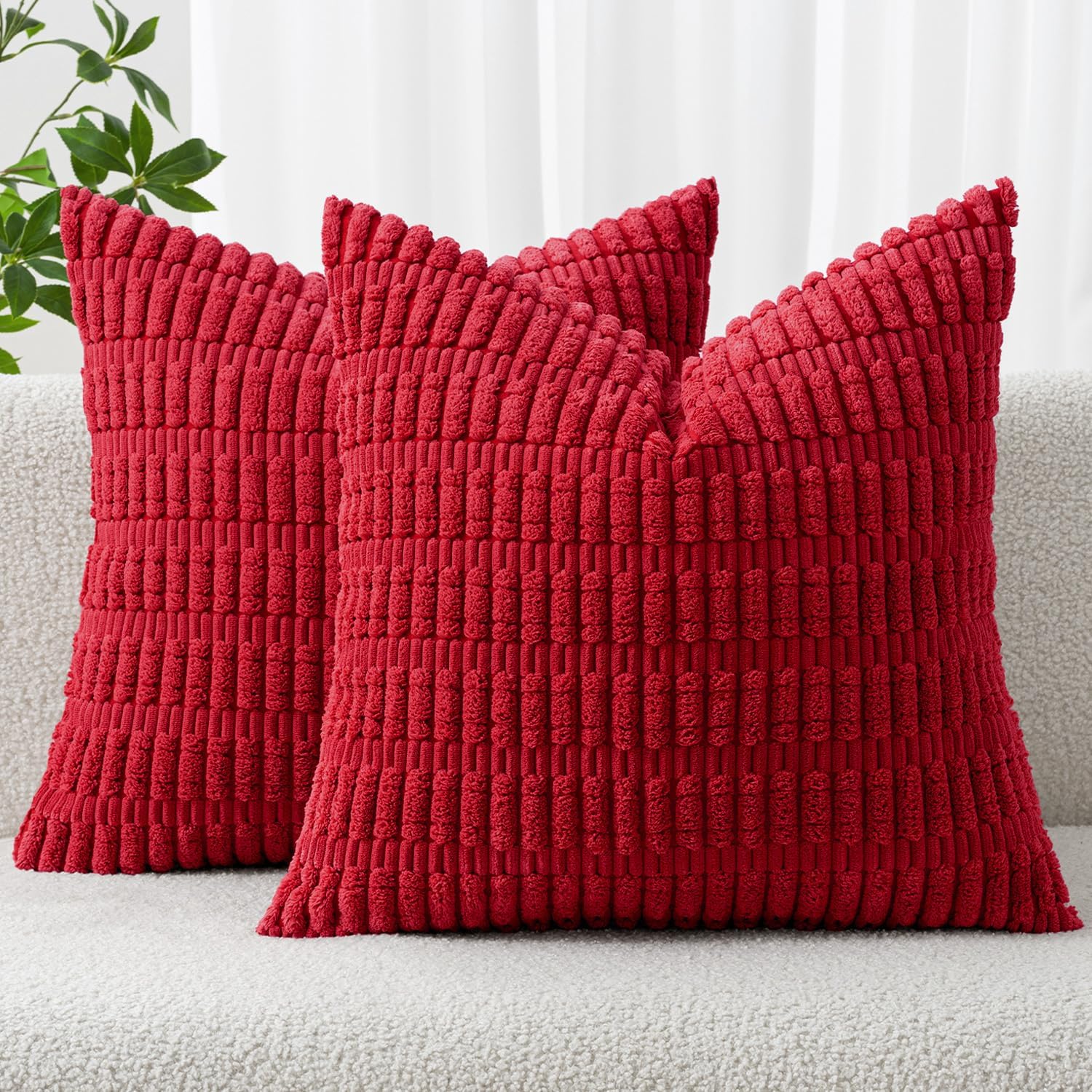 Photo 1 of MIULEE Pack of 2 Christmas Red Corduroy Decorative Pillow Covers 18x18 Inch Soft Boho Striped Throw Pillow Covers Modern Farmhouse Home Decor for Sofa Living Room Couch Bed