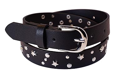 EANAGO Kindergürtel 'Rockstar' für Mädchen (Kindergarten- und Grundschulkinder, 5-10 Jahre), schwarz, mit coolen Nieten, 65 c