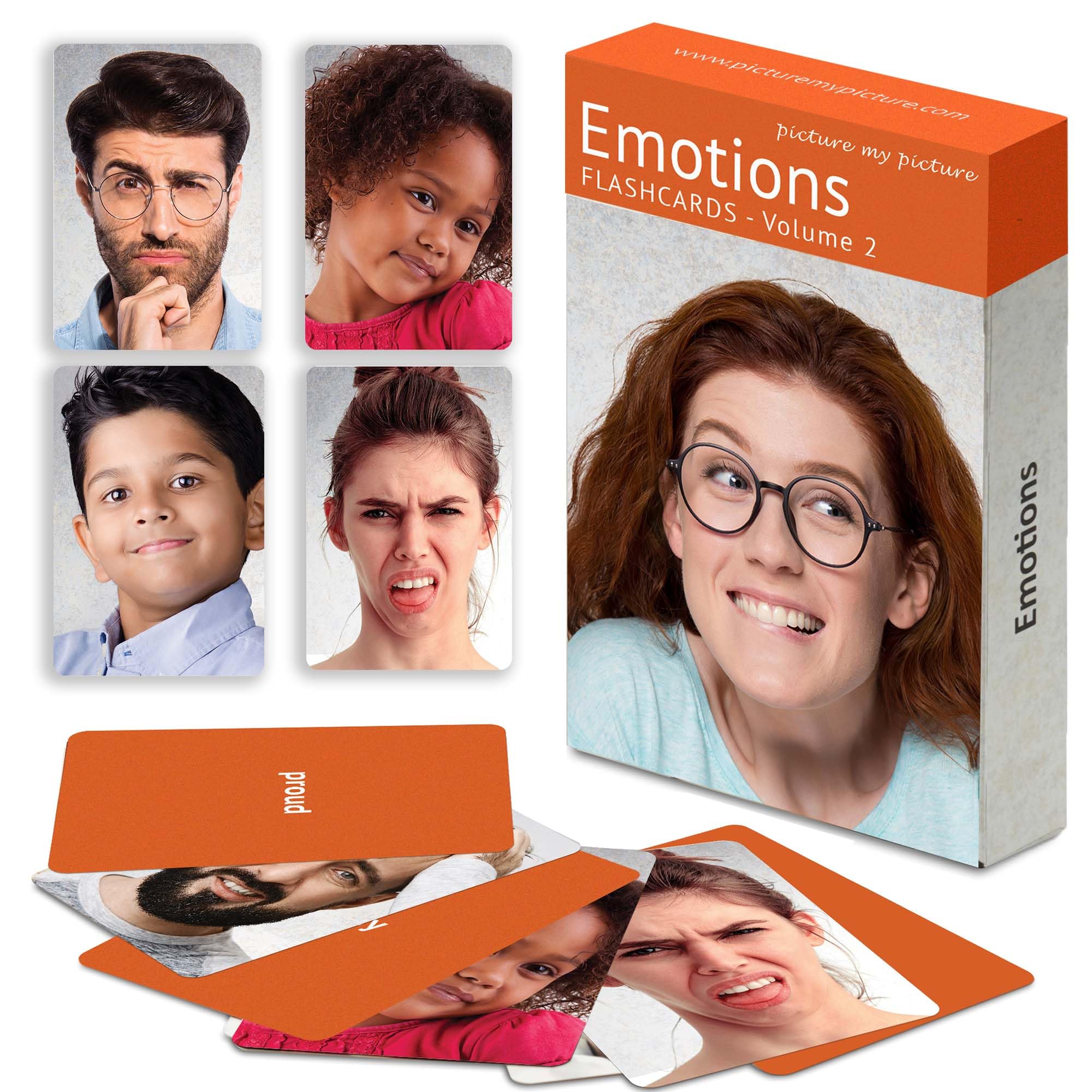 Picture My Picture Emotions Volume 2 Flash Card Set – Speech Therapy Tool for Vocabulary, Communication & Thinking, Scratch-Resistant with Activity Guide, Suitable for Education, ESL & ABA – Set of 40