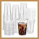 Pokanic Plastic Clear Cups [16 oz] with Lids and Straws [25 Set] Disposable Cold Beverage Drinking Iced Coffee Water Juice Tea Party Travel Cafe Restaurant School Office Home Kitchen (25 Set, 16 oz)