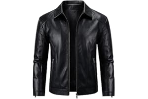 Mens Leather Jacket Faux Leather Motorcycle Jackets Turn Down Collar Biker Coat Outwear
