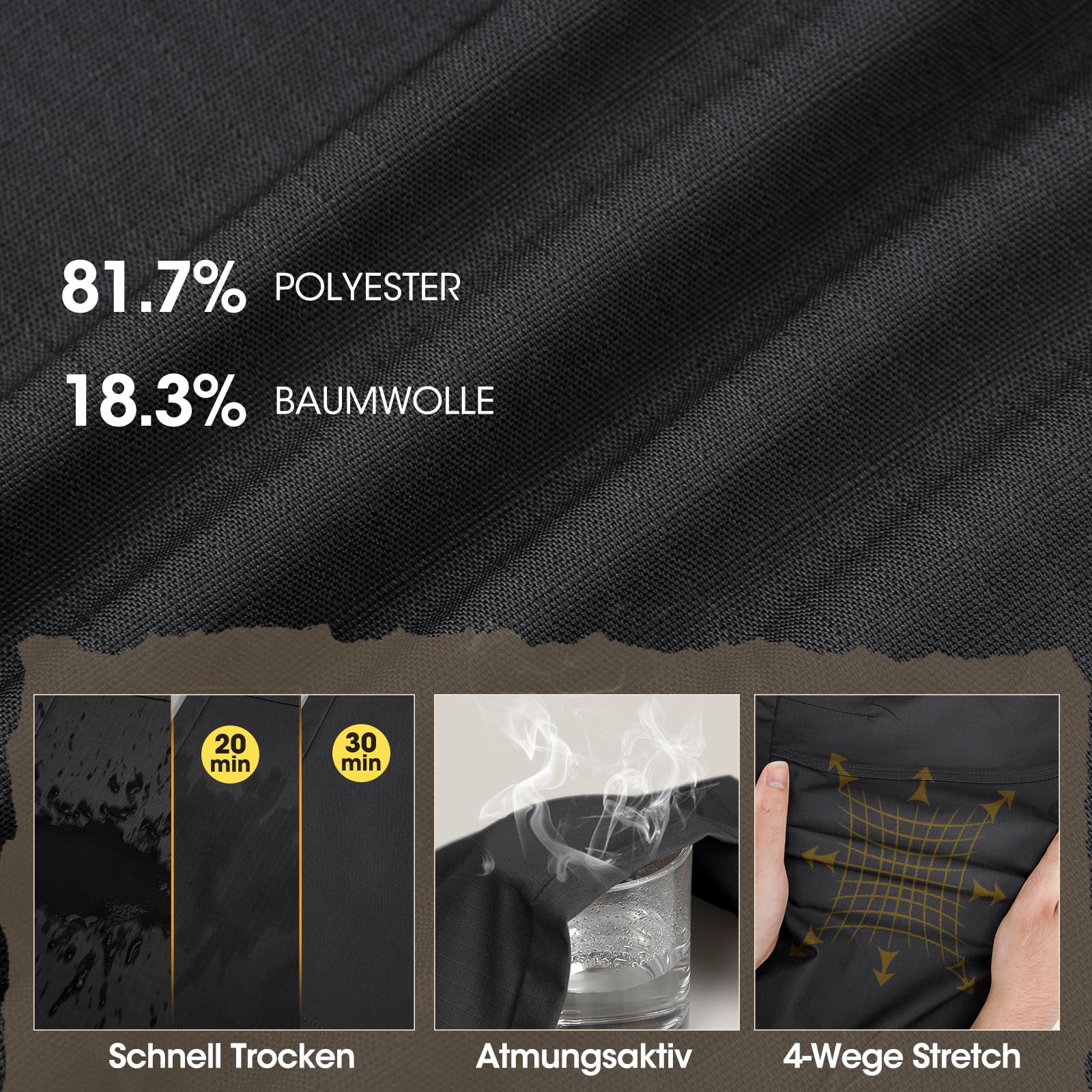 IGOLUMON Arbeitshosen Männer Cargohose Herren Stretch mit Vielen Taschen Outdoorhose Taktische Hose Herren mit Halbelastischer Bund 4