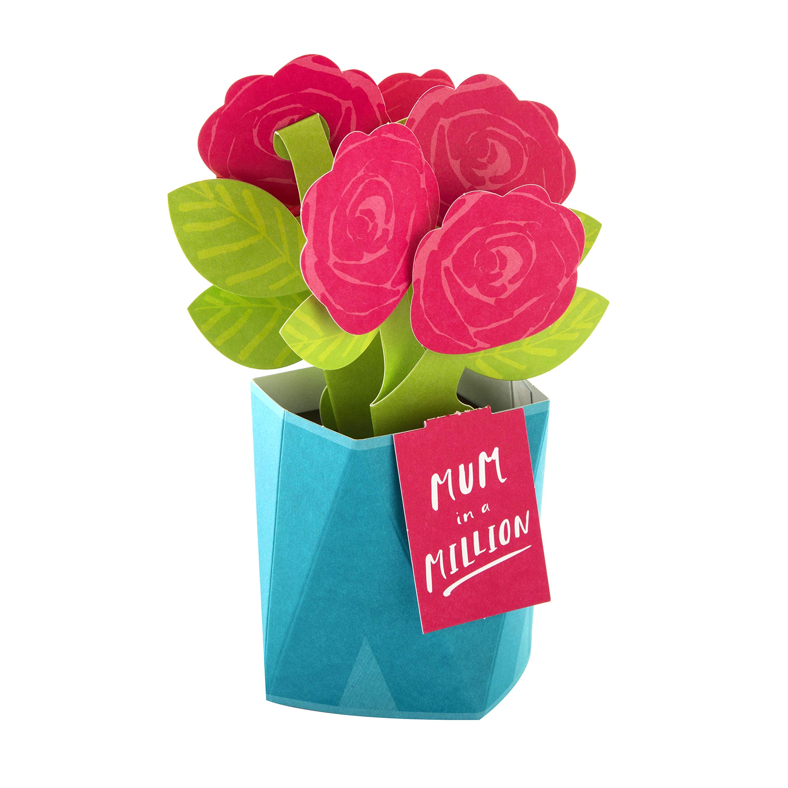 Hallmark Mothers Day Card, 3D & Pop Up Red Flowers Design, With Mini Card, Keepsake, For Mum, Grandma, Wife, Pink, Blue