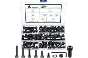 YOUYIDUN 112 Pcs M8 Metric Screw Set, M8 Hex Socket Head Cap Screws Nuts and Washers Assortment Kit, Metric Bolts and Nuts Kit, 12.9 Carbon Steel Black Assorted Machine Screw Assortment Kit