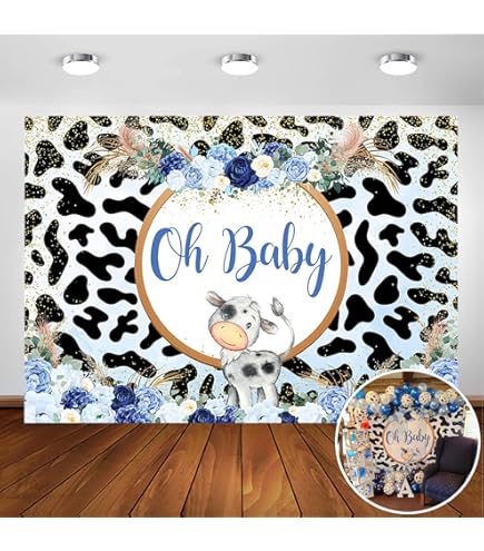 Holy Cow Baby Shower Backdrop - 7x5ft Boho Cow Print Photography Background For Girls