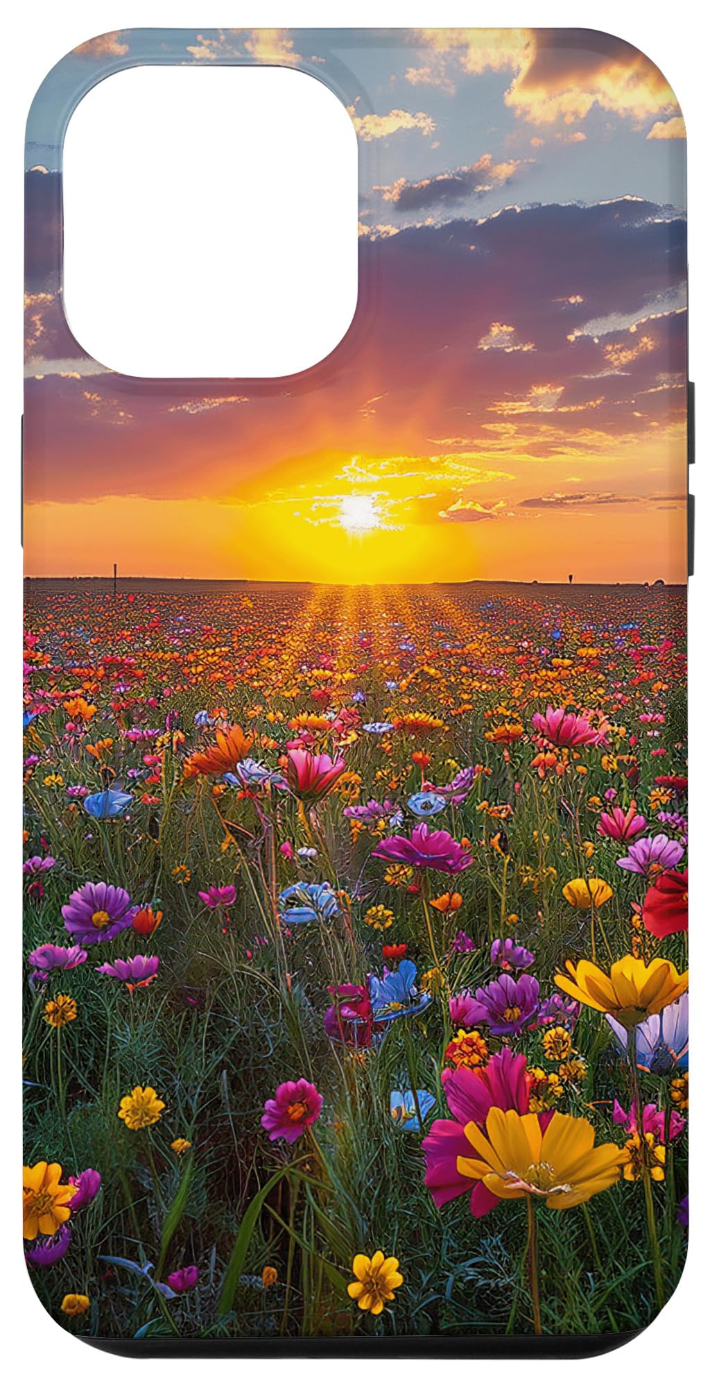 iPhone 15 Pro Max Indian Cress Flower Field Beautiful Sunset Graphic Case