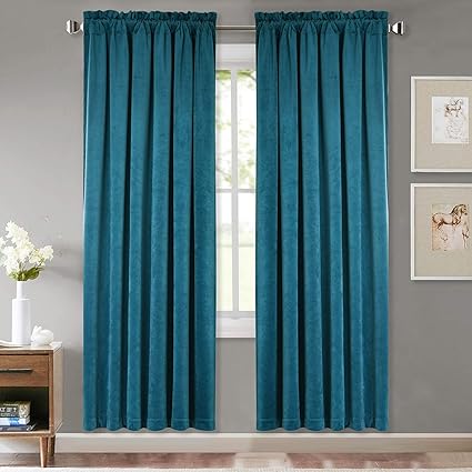 Amazon Com Stangh Teal Velvet Curtains Short Dual Rod Pocket