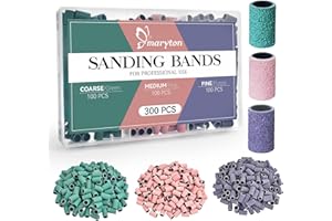Maryton 300 Pcs Sanding Bands for Nail Drill, Coarse/Medium/Fine Nail Sanding Band Bulk for Professional Salons Manicures and Pedicures