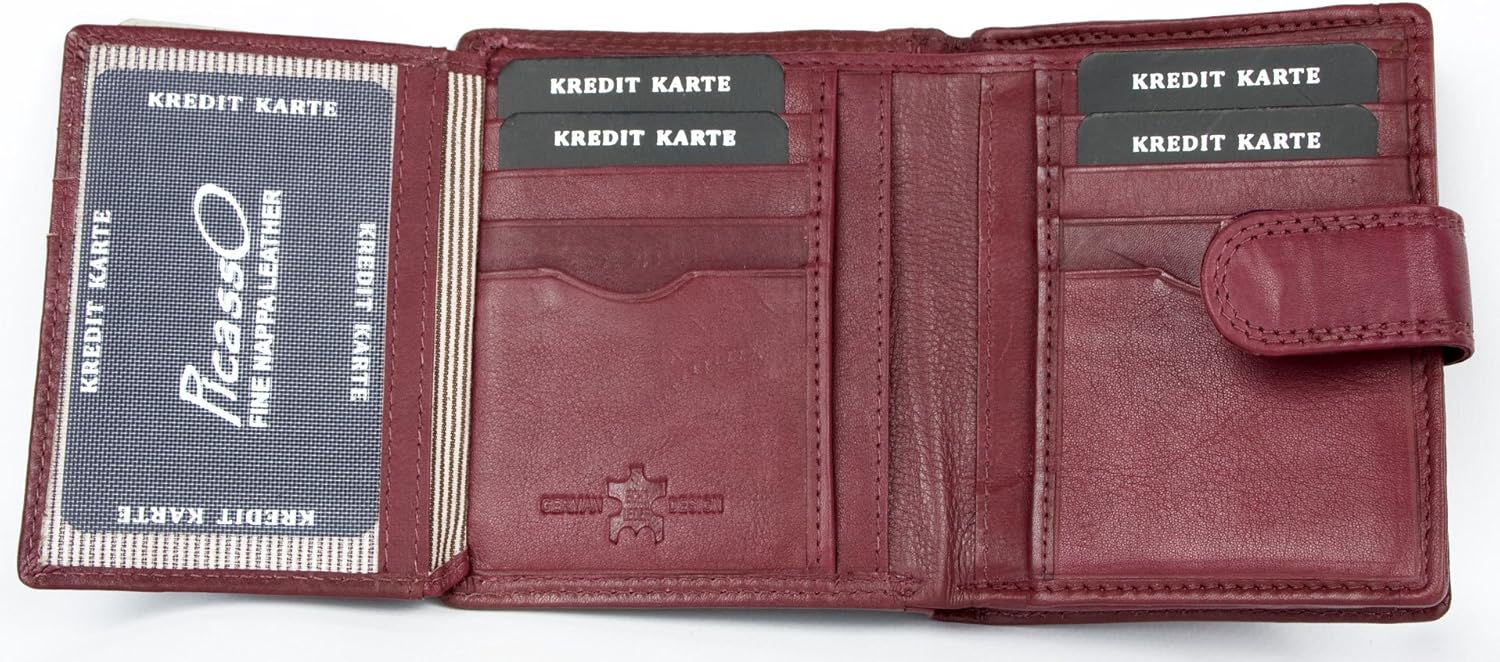 Compact size soft genuine leather wallet Picasso which fits to every handbag, Red - Image 4