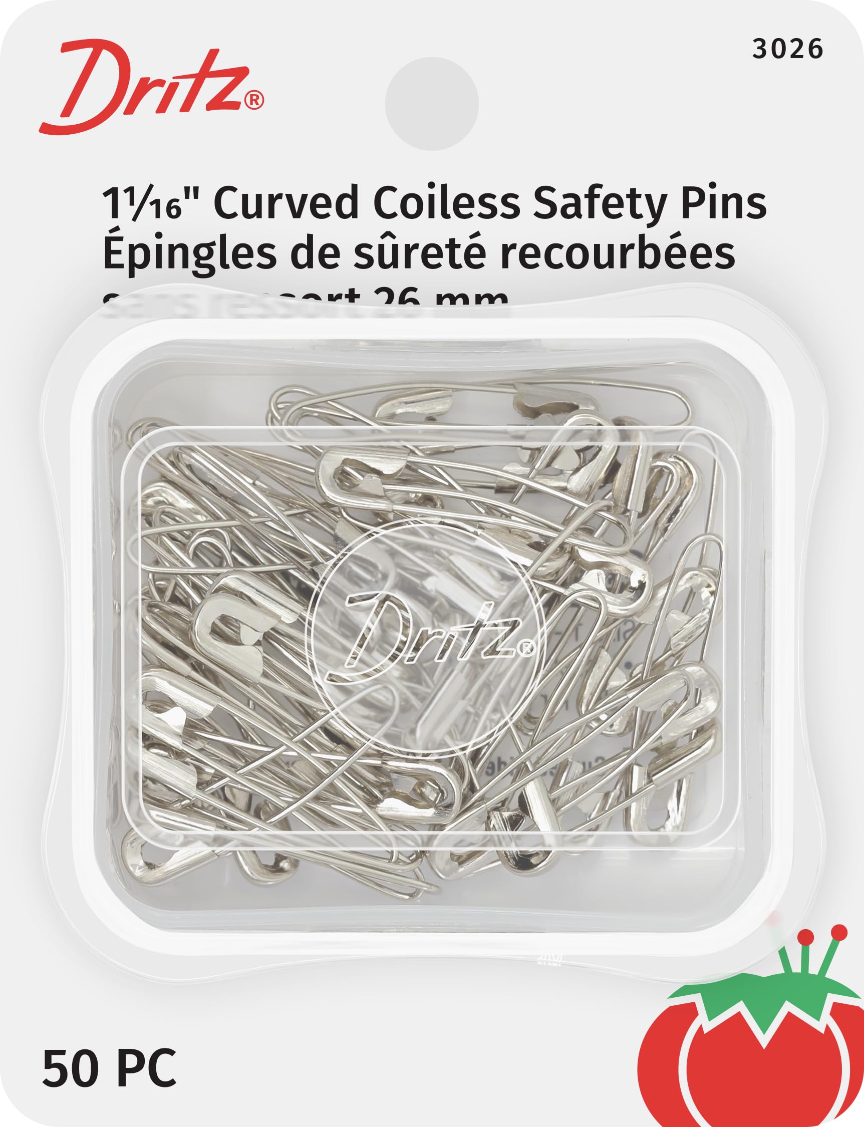 Dritz Coil-Less Curved Safety Pins, Size 1, 50-Pack, Acrylic, Multicolour, 12.7x7.79x1.39 cm