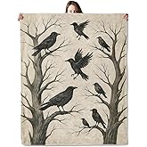 Gothic Crow Raven Blanket, Flannel Blankets Gifts for Boys Girls Adults, Warm Cozy Soft Fuzzy Throw for Couch, Bed, Room Decor 50x60 in