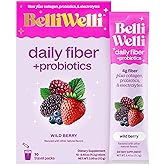Belli Welli Daily Fiber Supplement Packets with Collagen, Probiotics & Electrolytes | Single Serve Packets for Gut Health, Digestion & Debloating | Wild Berry | 10 Count