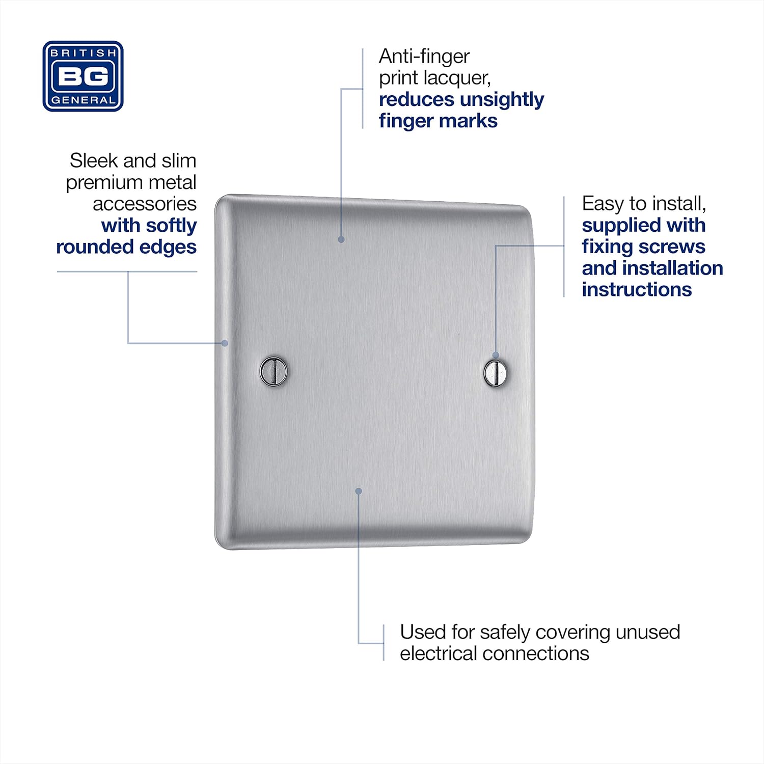BG Electrical Single Blank Plate, Brushed Steel - Image 4