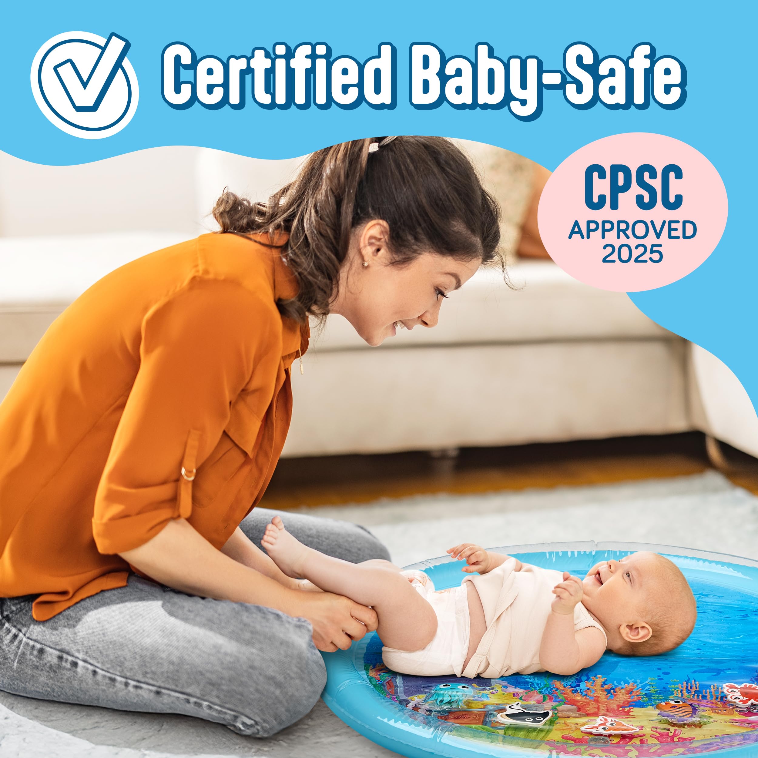 SplashEZ Lights Up Tummy Time Water Mat for Babies, 30