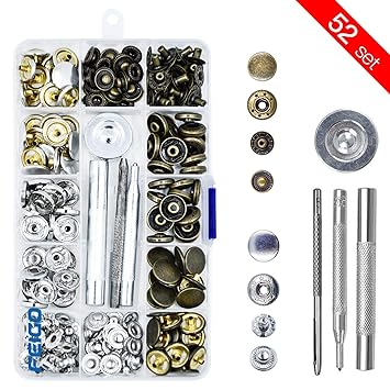 FEIGO Druckknöpfe Set mit zange Metall 52 Set zum annähen Keine Nähmaschinen Leder Schnappschaltknöpfe mit Befestigungswerkze