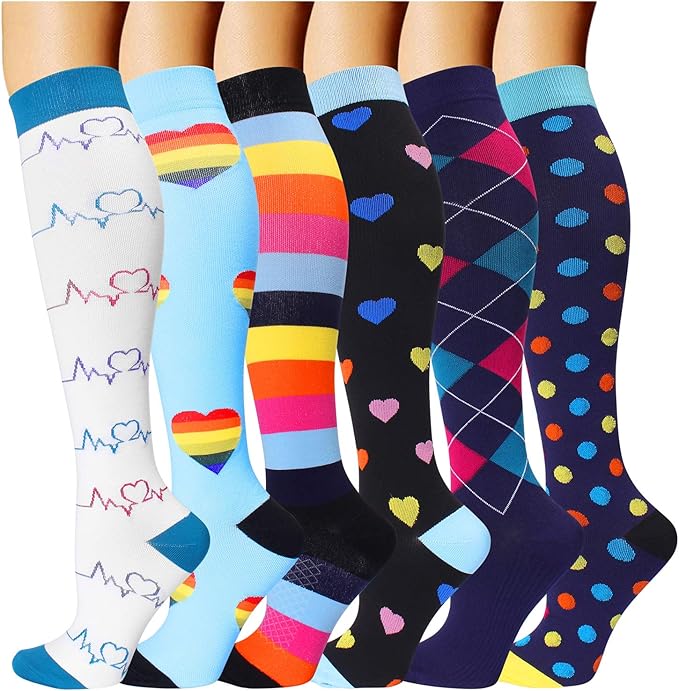 6 Pairs Compression Socks for Men and Women 2030 mmHg