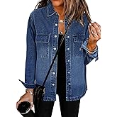 luvamia Jean Jackets for Women 2026 Fall Fashion Oversized Button Down Denim Jacket Western Shacket Jacket with Pockets