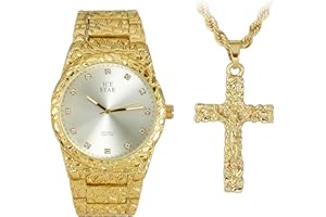 Techno Pave Men's Luxury 45mm Nugget Watch with Diamond Accent Dial - Fully Adjustable Metal Band - Quartz Movement