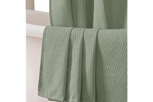 OVZME Sage Green Shower Curtain Set, Waffle Textured Heavy Duty Fabric Shower Curtain for Bathroom, Luxury Hotel Weighted 230GSM Bath Curtain with 12 Plastic Hooks, Machine Washable, 72x72