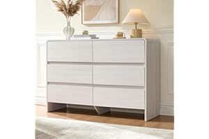 Jocisland 85 cm Wide 6 Drawer Dresser for Bedroom, Modern Chest of Drawers with Rounded Corners, Anti-Tip Kit, Large Storage 