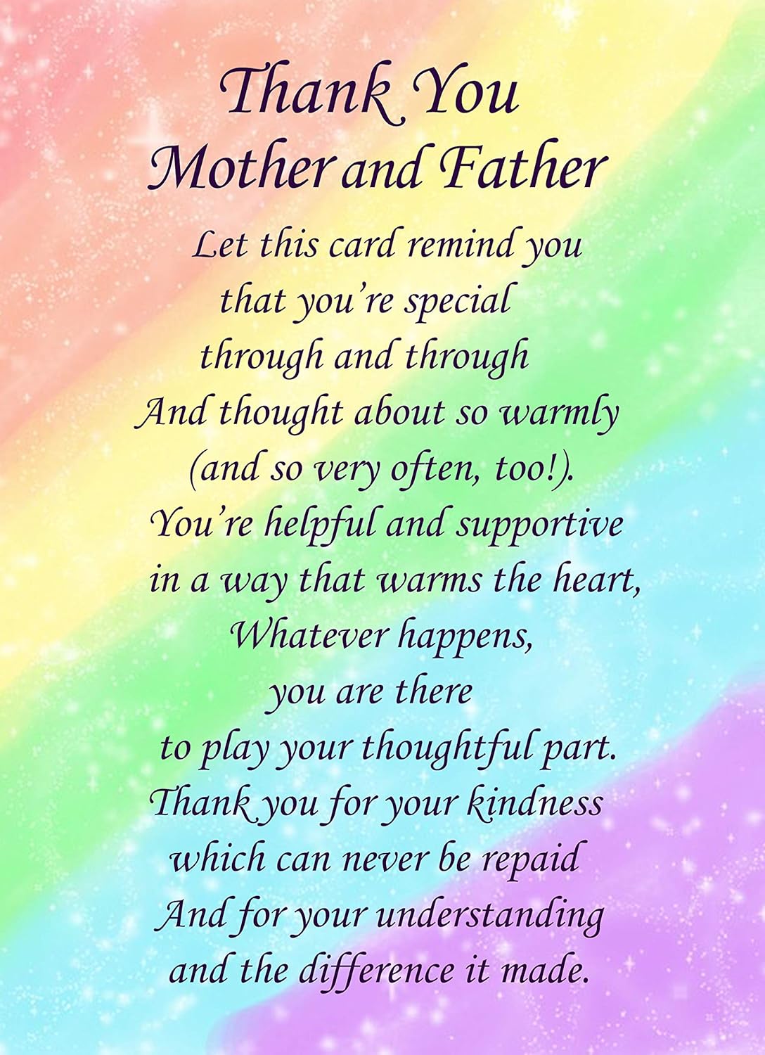Thank You 'Mother and Father' Poem Verse Greeting Card Amazon.co.uk