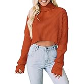 PRETTYGARDEN Women's 2026 Spring Fall Winter Turtleneck Cropped Sweater Causal Ribbed Knit Long Sleeve Pullover Jumper Tops