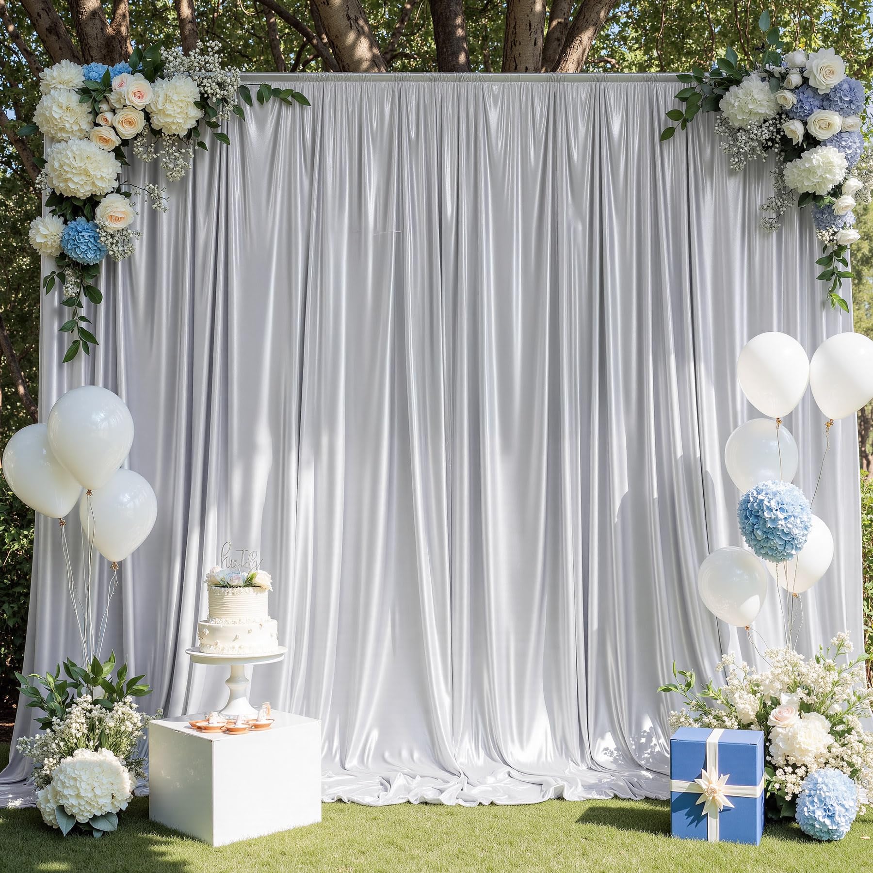 Photo 1 of 10ft x 10ft Silver Sequin Backdrop Curtain for Parties, Wrinkle Free Thick Glitter Photo Backdrop Drapes 2 Panels 5x10FT Back Drop Cloth Shiny Fabric for Wedding Birthday Photography Background
