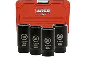 ARES 12062-4-Piece Axle Nut Socket Set - 30mm, 32mm, 34mm, and 36mm Axle Nut Sockets - 12 Point Sockets - Extra Deep 1/2-Inch Drive Impact Socket for Easy Removal of Axle Shaft Nuts
