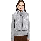 RYYOYY Soft Warm 100% Cashmere Scarf for Women Lightweight Luxury Cable Stitch Scarves Grey