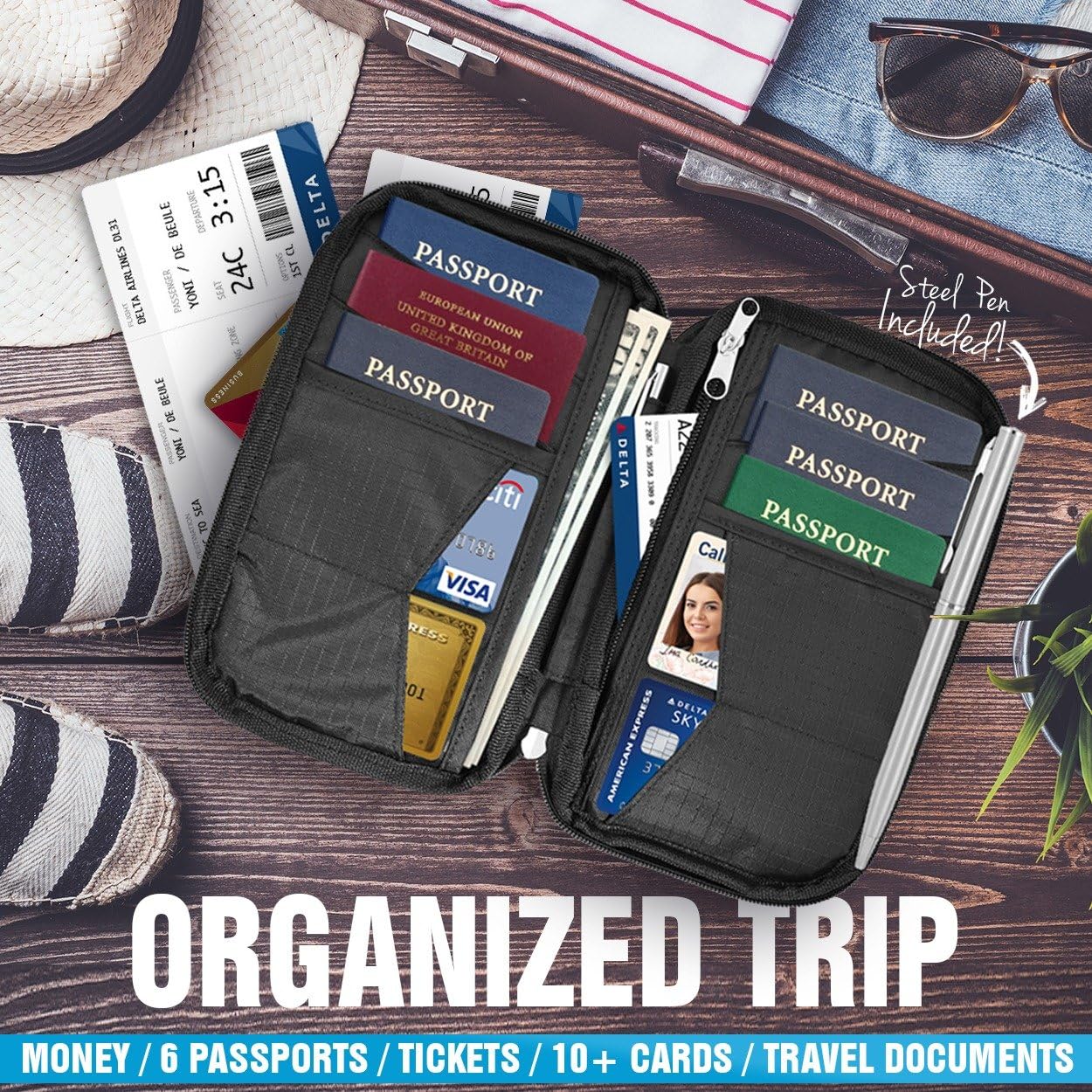  | Travel Wallet & Family Passport Holder RFID Blocking Document Holder & Organizer Protects Your Passports (Black) | Passport Wallets