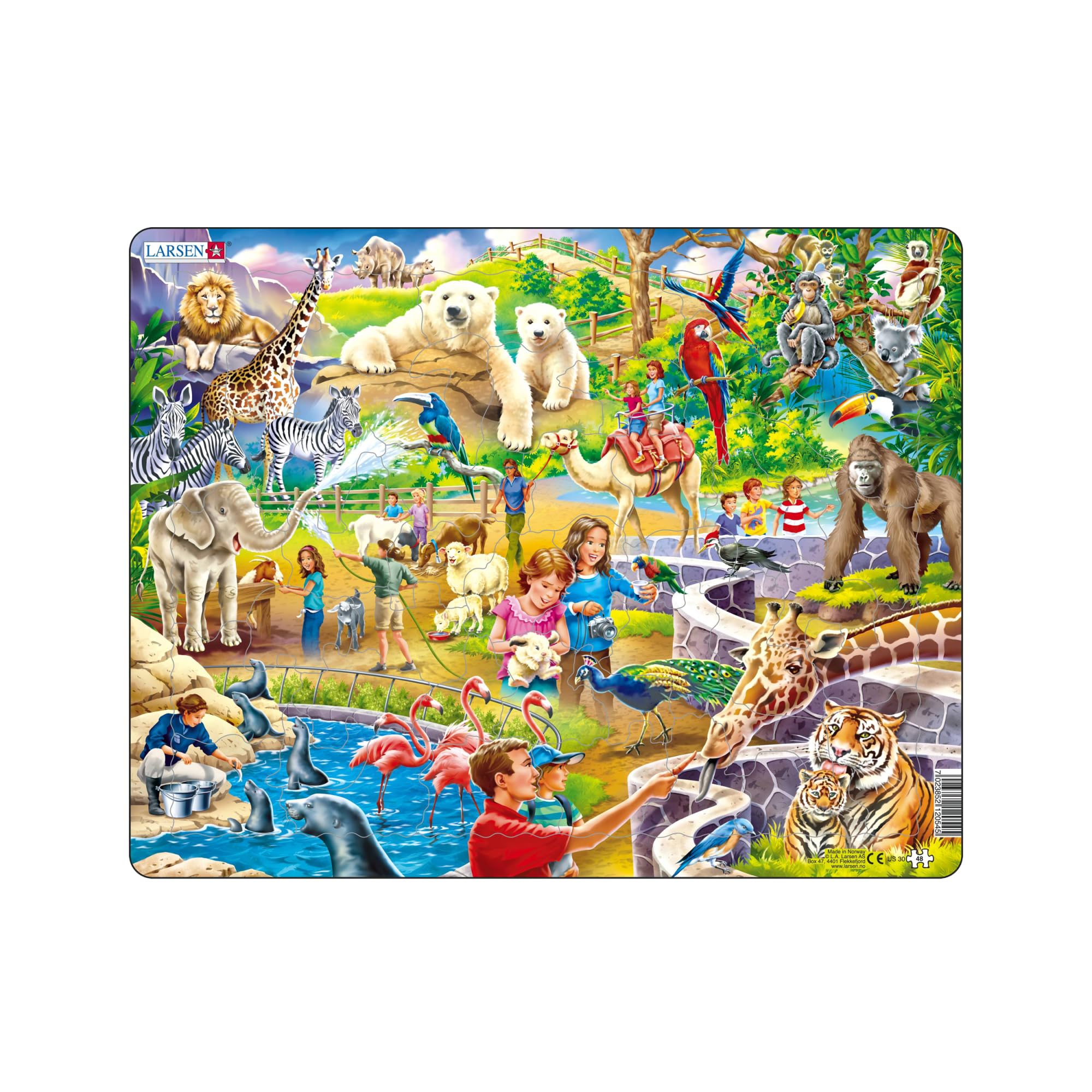 Larsen US30 48‑Piece Zoo Jigsaw Puzzle – “An Exciting Day at the Zoo” for Kids & Toddlers – Animal-Themed Tray Puzzle, Great Educational Gift & Indoor Activity