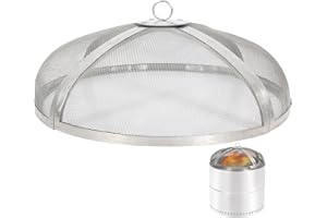 Lineslife Fire Pit Spark Screen 19 Inch Cover Round, Collapsible Stainless Steel Outdoor Fire Pit Mesh Screen, Metal Fire Pit Top Lid with Ring Handle for Patio Backyard, Silver